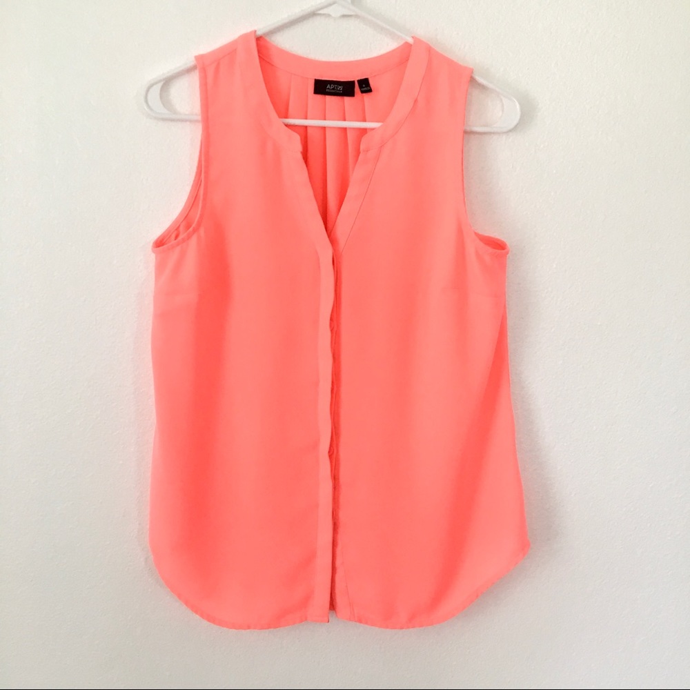 Apt 9 Sleeveless Button Down Blouse Neon Coral